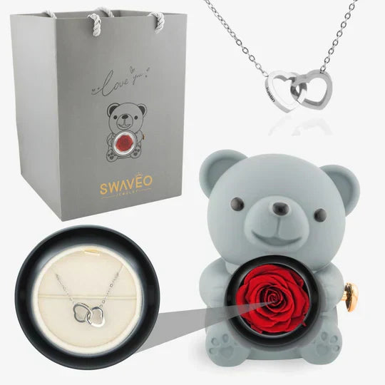 Eternal Rose Bear with Engraved Necklace