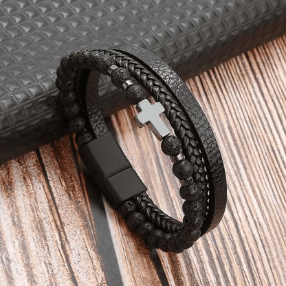 Hochwertiges Lederarmband für Männer - Stilvolles Bling mit Edelsteinen und Charms