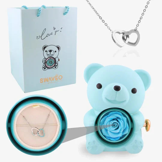Eternal Rose Bear with Engraved Necklace