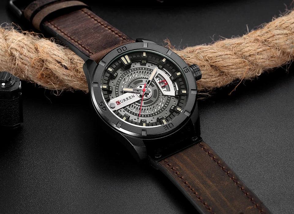 Schwarze Edelstahl-Uhr mit Lederband | Boreal