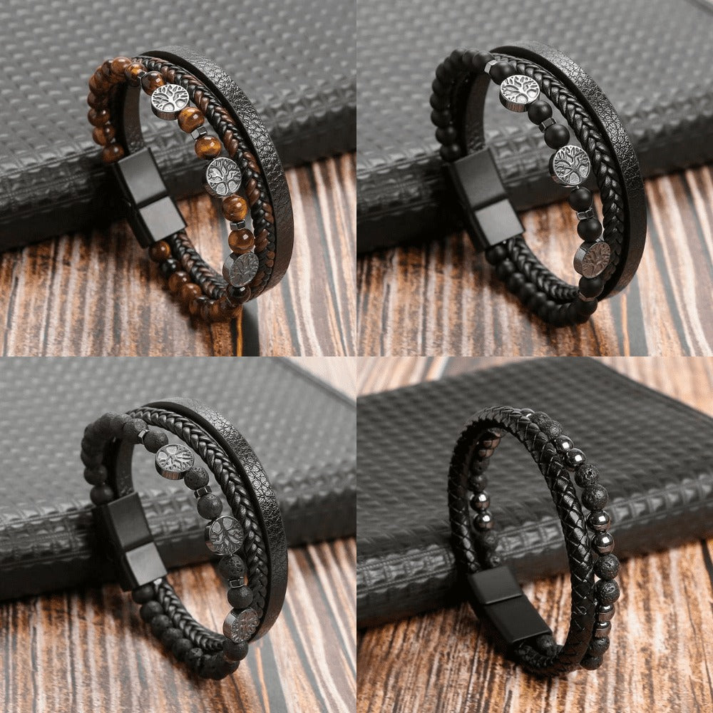 Hochwertiges Lederarmband für Männer - Stilvolles Bling mit Edelsteinen und Charms