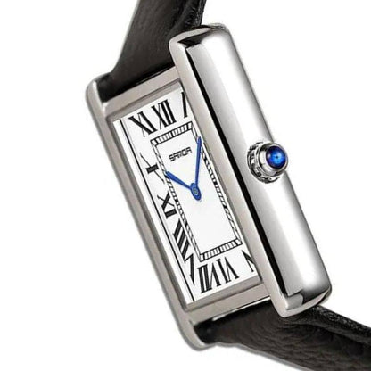 Quadratische Uhr aus Edelstahl und schwarzem Leder | Solstice