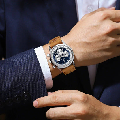 Herren Edelstahl-Uhr mit schickem Lederarmband | Orion