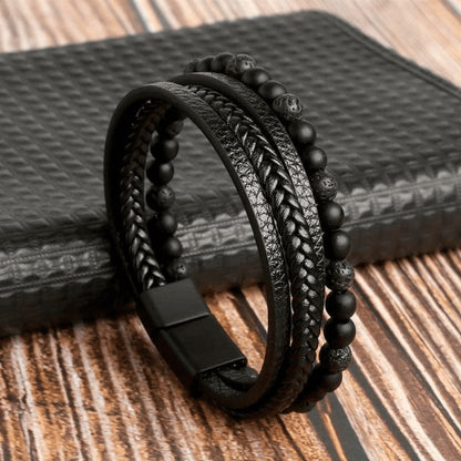 Hochwertiges Lederarmband für Männer - Stilvolles Bling mit Edelsteinen und Charms